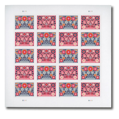 2022 Love Forever Stamps (5 Panes - 100 Total)