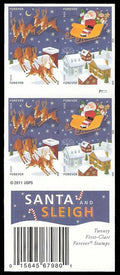 Santa and Sleigh Forever Stamps (5 Booklets of 20 - 100 total)
